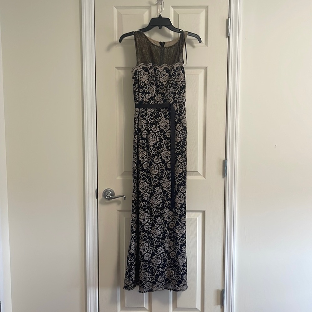 Black/gold full length evening gown.
